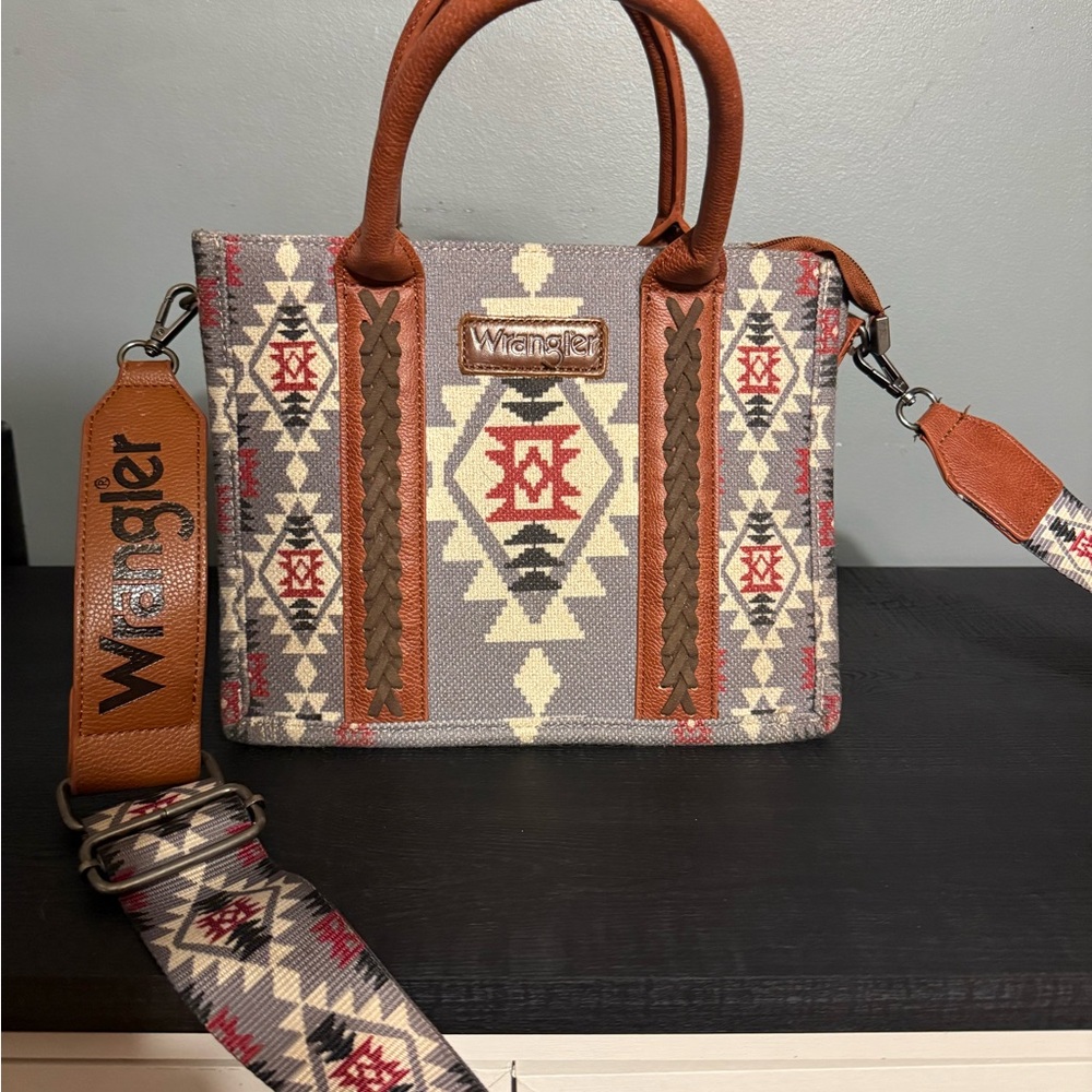 Wrangler Women's Geometric Satchel - Brown and Gray